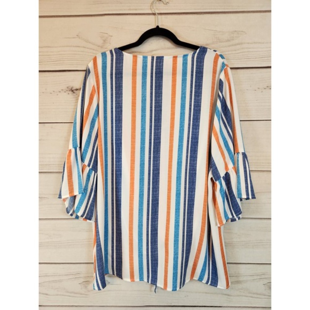 Oddi Womens Multicolor Striped Tie Front 3/4 Sleeve Button Front Blouse Size 3XL - Picture 2 of 6